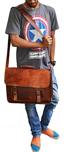 Jaald T5435 18 Inch Leather Messenger Bag Laptop Case Office Briefcase Gift thumb #1