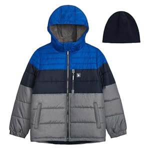 LONDON FOG Baby Boys’ Heavyweight Puffer Jacket with Sherpa-Lined Hood & Fleece Beanie