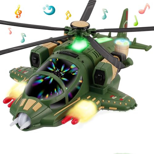 Sognotoy Helicóptero De Juguete para Niños Pequeños, Helicóptero De Avión, Helicóptero De Hélice con Voz,Luz, Libertad De 360° y Evitación Automática De Obstáculos (Green)