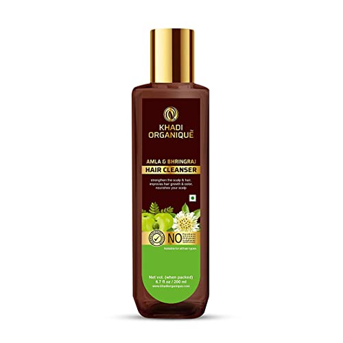 Khadi Organique Amla & Bhringraj Shampoo | Herbal Cleanser Formula | SLS & Paraben Free | Smoothens & Softens Hair | Enriched with Botanical Extracts | All Hair Types | 200 ml