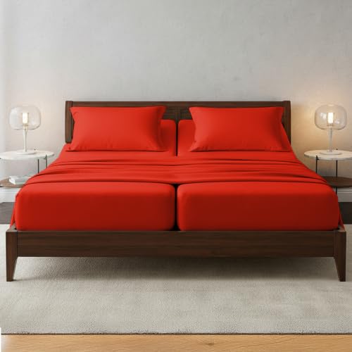 Image of Elegant Comfort Luxury 1500 Premium Hotel Quality Microfiber 5-Piece Sheet Set - Wrinkle Resistant, All Around Elastic Fitted Sheet, Deep Pocket up to 16 inch, Split King, Red