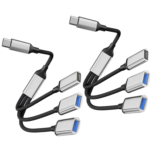 2 Pcs USB C Splitter 1 zu 3, Typ C Verteiler 2 in 1, Type-C Stecker Buchsen zu 2 Usb-A + 1 Typ C Buchsen (PD60W) Buchse Kabel Adapter, für Strom und Daten Kompatibel mit Mobiltelefone, Lapto, Auto, PS