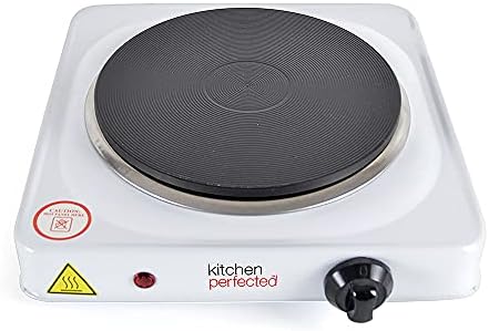 KitchenPerfected 1500W Single Hotplate / Cast Iron / Variable Heat Settings / Overheat Protection / Corrosion Resistant / Power Indicator / Non Slip Feet / Easy Clean - White - E4102WH