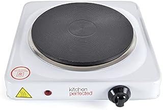 KitchenPerfected 1500W Single Hotplate / Cast Iron / Variable Heat Settings / Overheat Protection / Corrosion Resistant / Power Indicator / Non Slip Feet / Easy Clean - White - E4102WH