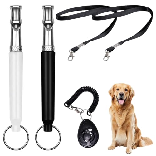 ZHYACPA 5PCS Dog Whistle Set, Practical Silent Dog Whistle to Stop Barking and Call Your Dog, Stainless Steel Ultrasonic Dog Whistle with Lanyard, 5 Pieces Set for Obedience Training and Bark Control