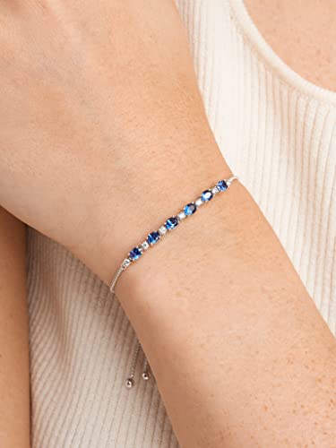 Amazon Collection 0.175 Cttw Lab Grown Diamond And Created Blue Sapphire 925 Sterling Silver Bar Bolo Adjustable Bracelet (H-I Color, I1 Calarity) #TOP2