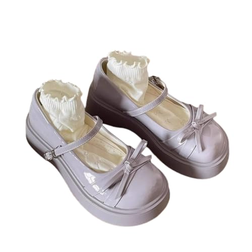 Women's Kawaii Cute Bow Round Toe Purple Mary Jane Shoes Cosplay Y2K Lolita JK Buckle Strap Chunky Heel Platform Pumps