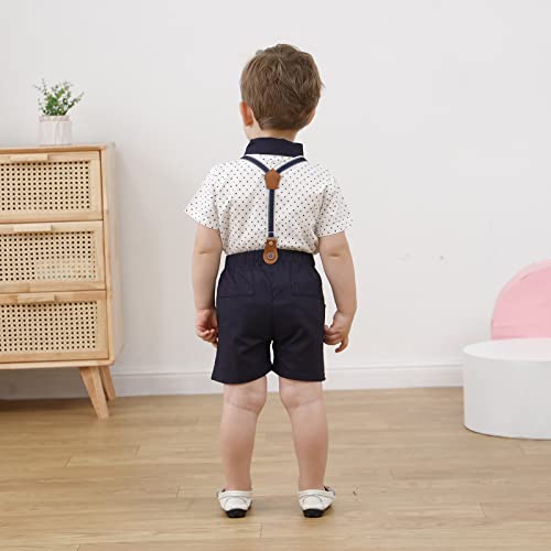 Caretoo Toddler Baby Boy Clothes Suits, Infant Boy Short Shirt+ Suspender Pants Outfit Sets Gentleman Wedding Suit 1-5 Years(Polka Dots,2-3Years) #TOP2