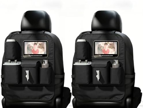Car Seat Organizers,Multi-functional Back Seat Protectors, Storage Pouches, Child kicking prevention and Tray Holders Kick Mats Back (for Cars, Kids,and Rear Seats) (Black, 2 Pack)