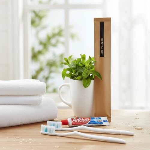Image of 100 Pack Double Dental Kits - 2 Toothbrushes & 1 Toothpaste per Set - Eco-Friendly Kraft Paper Pouch - Guest Amenities for Hotels, Airbnb & Wedding Favors