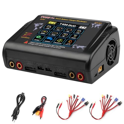 Cargador LiPo, T400 Pro Lipo Cargador Duo Channel Balance DC400W AC 200W 12A, Cargador RC para LiPo LiHV Life Lilon NiCd NiMh PB Smart Batería