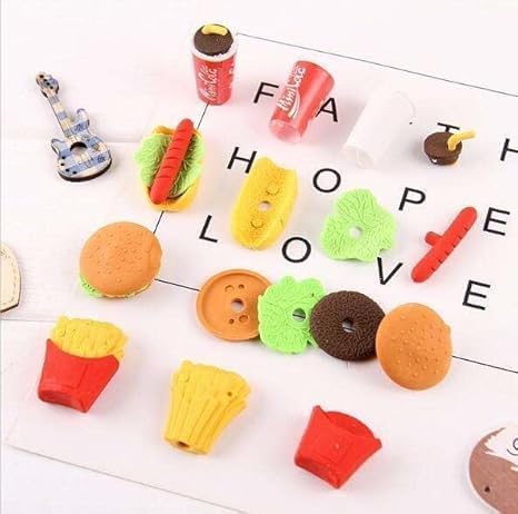 Mini Fast Food Eraser Cute Burger, Pizza, Fries & Sandwich Pencil Erasers for Kids (Set of 1)