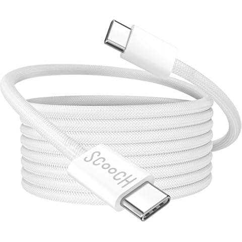 Scooch Braided Nylon Charging Cable (USB-C to USB-C) 4FT, 60W Fast Charging, White Cover
