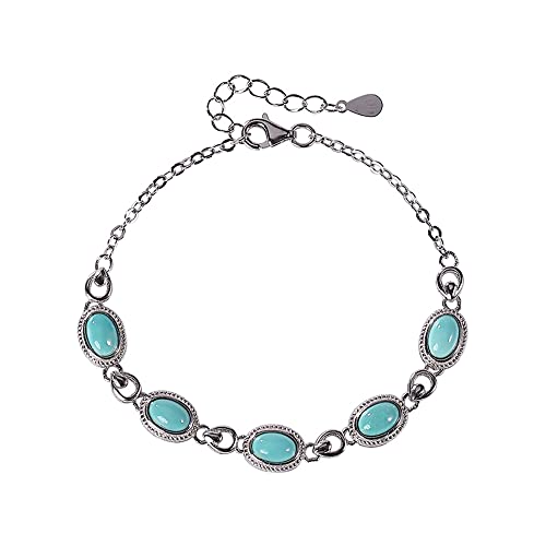 TTDGYYXW S925 Silber Armband Türkis Damen Armband Schmuck Persönlichkeit Licht Luxus Armband Temperament Oval Damen Silber Tennis Armband mit Geschenkbox (S925 Silber 15+3,5cm)