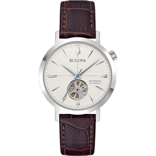 Bulova Reloj de hombre 96A318 Colección Aerojet Automatico 38 mm acero piel marrón, marrón, Clásico Bulova Reloj de hombre 96A318 Colección Aerojet Automatico 38 mm acero piel marrón, marrón, Clásico
