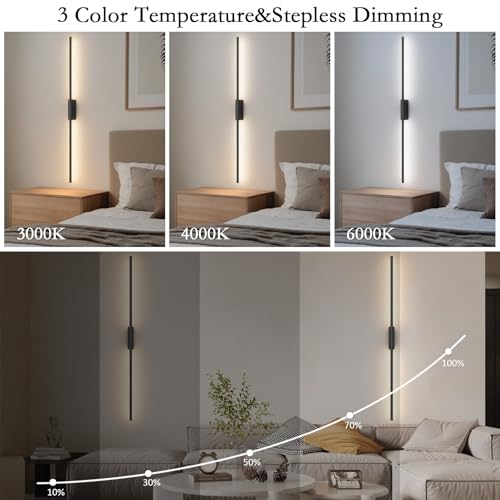 Image of 39.4In Battery Operated Wall Sconces Set of Two,12000mAh Wireless Rechargeable Sconces 3 Colors Dimmable with Remote for Living Room Bedroom