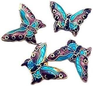 Handcrafted Chinese Enamel Butterfly Beads for Jewelry Making DIY Bead Charm Cloisonne Accessories Earrings Necklace Animals Pendant Supplier purple red 5pcs