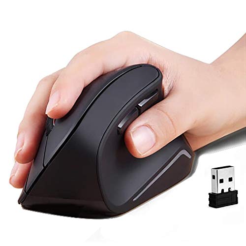 Velocifire Wireless Vertical Ergonomic Mouse, USB 2.4G, 3 Adjustable DPI Levels 800/1200/1600 and Side Controls(Black)