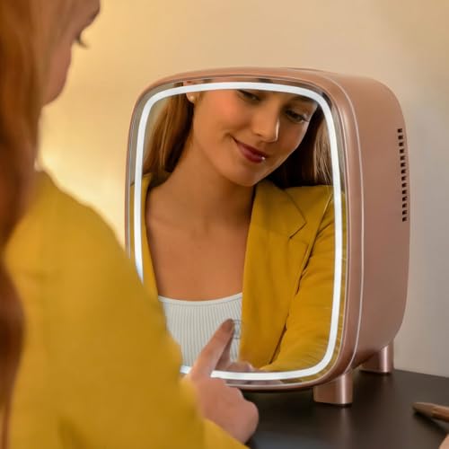 Mini Réfrigérateur Cosmétiques Rose sur Coiffeuse avec Miroir Éclairé Cecotec