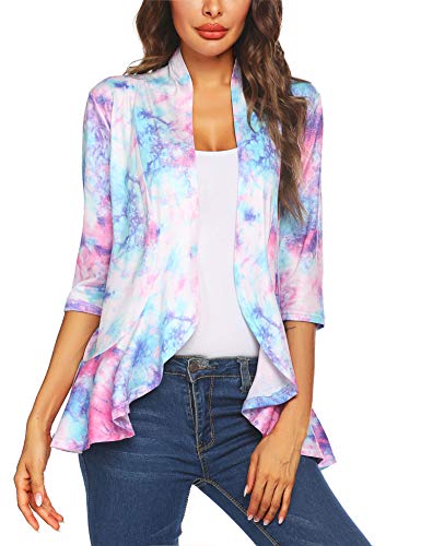 Women's Floral Kimono Cardigan Summer Loose Chiffon Beach Open Front Cover Up Tops Tie Dye S