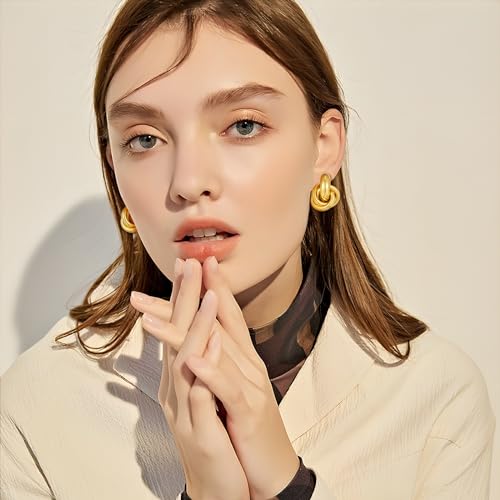 Gold Geometric Drop Dangle Earrings for Women 18K Chunky Trendy Knot Stud Small Twisted Link Earring Jewelry Gift4