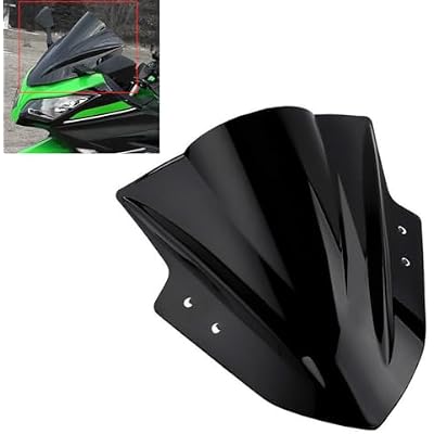 Amazicha Windscreen Windshield fit for Kawasaki Ninja 300 EX300R EX300 2013 2014 2015 2016 2017 (Black) Double Bubble Wind Deflector Screen