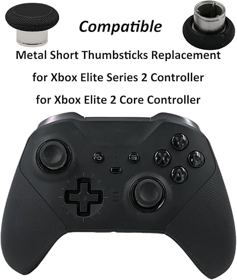 Image of 2 Pcs Metal Short Thumbsticks Replacement for Xbox Elite Series 2 Controllers,Short Concave Magnetic Analog Joysticks for Xbox Elite Series 2 Core Standard Height Thumbsticks(Black)