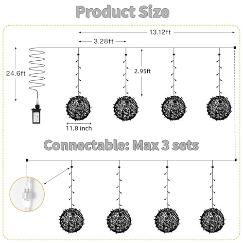 SenLuKit Outdoor Christmas Balls 4 Pack Hanging 11.8" LED Garden Sphere Tree Lights 8 Modes Waterproof String with Memory Timer Plug for Party Yard Porch Eave Patio Home Decoration-Cool White by SenLuKit - Image 6
