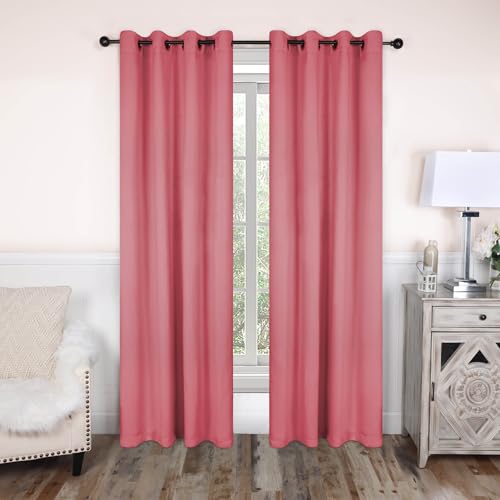 SUPERIOR Semi Blackout Curtains - Solid Color - 52" x 96" - Grommet Header - Thermal Insulated, Sun Blocking & Room Darkening Drapes for Bedroom, Living Room - Set of 2 Panels - Pink