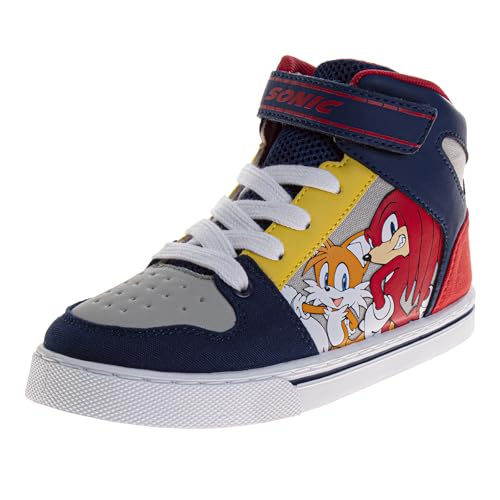 Josmo Sonic The Hedgehog High Top Sneakers for Boys - Sonic Tails Shadow Knuckles Sneaker Lightweight Breathable Ankle Hightops Shoes - Blue Red (Size 3 Big Kid)