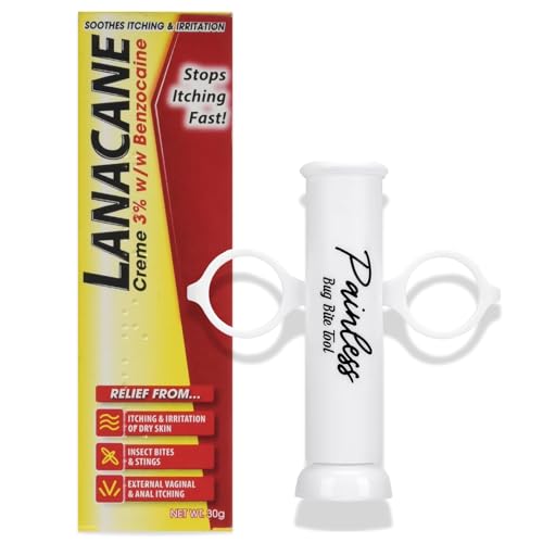Insect Bite Cream Relief Bundle: Includes 1x Lanacane Medicated Cream Tube 30g and Bite Sucker, Bug Bite Cream, Insect Bite Relief, Flea Bite Cream for Humans, Mosquito Bite Cream, Set by Tarrapu