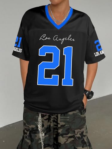 Oversized Jersey Shirts for Women - V Neck Baseball Jerseys Shirt Team Number Y2k Streetwear Tee Tops Blue Oversized Jersey Shirts for Women - V Neck Baseball Jerseys Shirt Team Number Y2k Streetwear Tee Tops Blue - Image 2