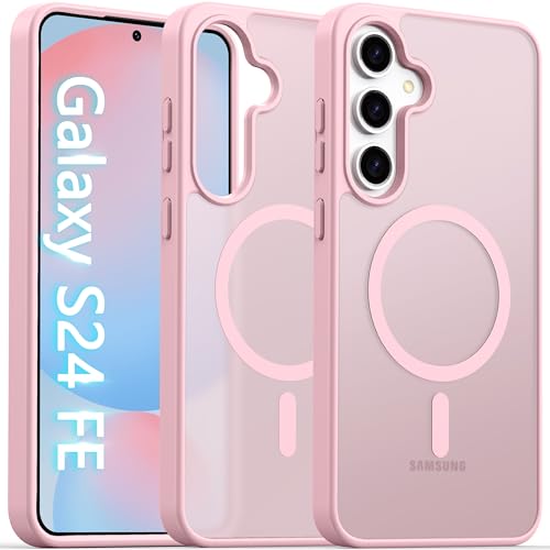 Image of Oterkin Magnetic for Samsung Galaxy S24 FE Case Matte, S24 FE Phone Case Compatible with MagSafe Frosted Translucent Shockproof Anti-Scratch Slim Fit Case Military Grade Protection (Light Pink)