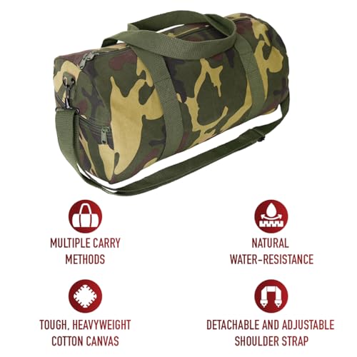 Rothco Heavy-Duty Canvas Shoulder Duffle Bag - Rugged Travel Gym Gear Equipment Bag, Woodland Camo, 19 Inches