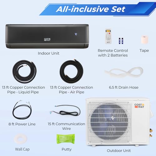 Image of COSTWAY 18000 BTU Mini Split Air Conditioner & Heater, 21 SEER2 208-230V Inverter AC Unit Cools Rooms up to 1250 Sq. Ft, Energy Efficient Star AC w /Heat Pump | 21 SEER2 208-230V Inverter AC Unit Cools Rooms up to 1250 Sq. Ft, Energy Efficient Star AC w /Heat Pump