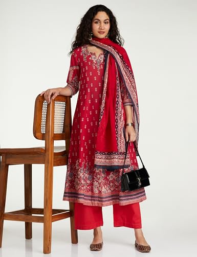 Image of BIBA Women Cotton Blend Kalidar Printed Suit Set