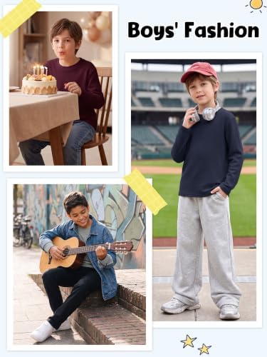 Resinta 4 Pack Boys Long Sleeve Shirts Waffle Knit Youth Casual Crew Neck Tops Tees Basic Warm Thermal for Kids — view 6