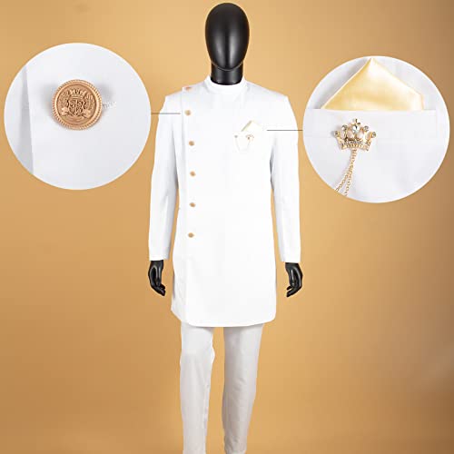 African Suits For Men Single Breasted Blazer And Pants 2 Piece Set Dashiki Outfits Ankara Attire For Wedding White Small #TOP3