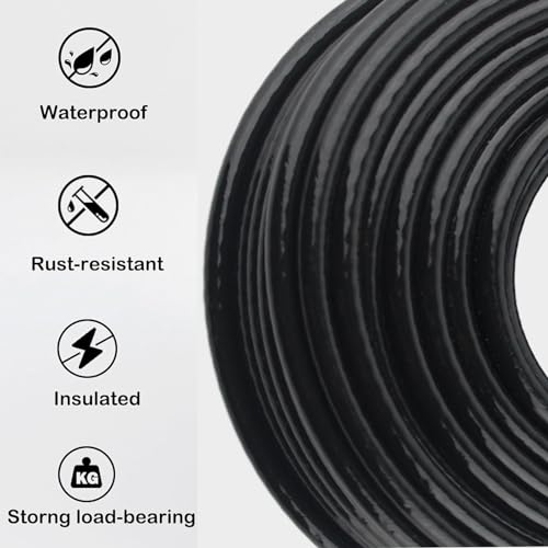 WRFDEC 100Ft 1/4" Black Vinyl Coated Wire Rope,7x19 Strand Aircraft Cable Wire for Cable Railing, Decking Stair Railing Balustrade DIY, Fencing,String Lignts Hanging,3/16" Thru 1/4" by WRFDEC - Used condition - Image 4