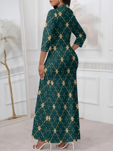 Image of PinkPatty Women's Casual 3 /4 Sleeve Polo V Neck Bodycon Maxi Dress