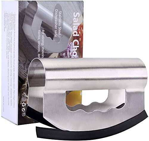 Hityblty Mezzaluna mincing knife  Stainless Steel Double Blade Vegetable Salad Choppers| Herb Mincing Knife|Kitchen Chopping Mincer|Chef Rolling Pizza Cutter|With Protective Covers