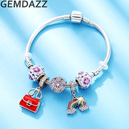 Magnolia Flower Bloom Charms Fits Pandora Spring Bracelet, 925 Sterling Silver Pale Cerise Enamel Beads With Cz, Gift For Mothers Day/Grandma/Valentines/Best Mom/Friends #TOP3