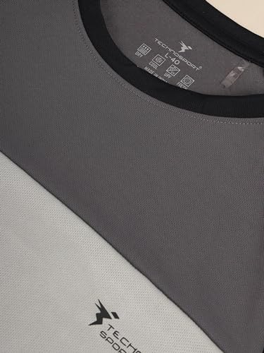 Image of TECHNOSPORT Men's Slim Fit Polyester Color Block Athleisure Crew Neck T-Shirt with Full Sleeve, Moisture Wicking and Quick Dry