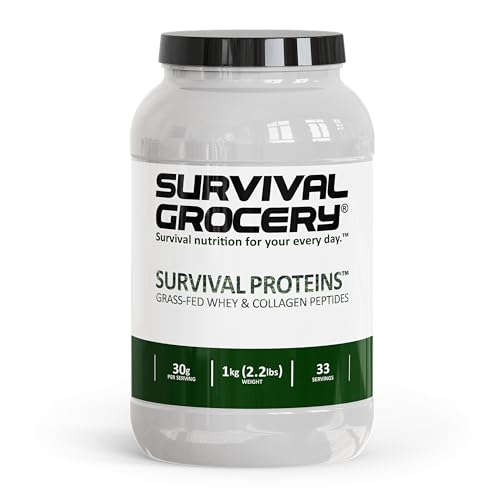 Survival GroceryÂ® Survival Proteinsâ„¢ Grass-Fed Whey Protein & Collagen Peptides (Types I & III), Unflavored, Gluten Free, Muscle Recovery, Skin, Hair, Nail, Joint Support, 1kg/2.2 lbs