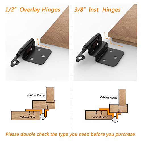 Furniware 1/2" Overlay Cabinet Door Hinge, 5 Pairs(10 Pack) Flush Face Mount Cupboard Self-Closing Cabinet Hinges For Decorative Kitchen Cabinet Hinges-Matte Black #TOP2