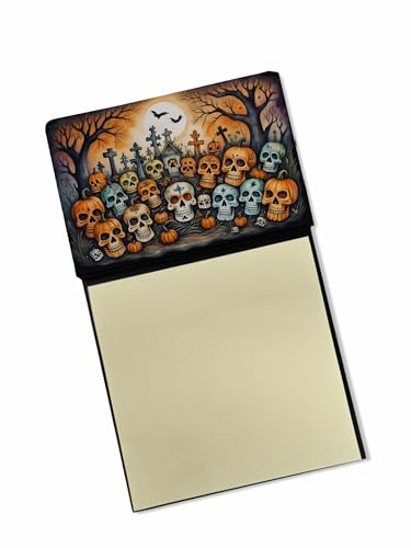 Caroline's Treasures Calaveras Sugar Skulls Spooky Halloween Sticky Note Holder Refillable Dispenser Self-Sticky Note Pads, Memo Pads Blank Desk Accessories