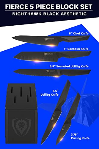 Dalstrong Knife Block Set - 5Pc - Shadow Black Series - Black Titanium Nitride Coated - High Carbon - 7Cr17Mov-X Vacuum Treated Steel - Sheath - Nsf Certified #TOP3