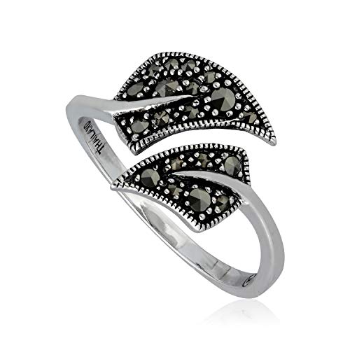 Image of Gemondo USA Art Nouveau Ring, 925 Sterling Silver Marcasite Art Nouveau Style Leaf Ring Size 5, 6, 7, 8, 9, 10, and 11