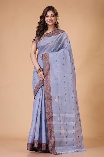 Image of Women's Traditional Bengal Tant Pure Cotton Design Border & Butta Tant Saree Without Blouse Piece