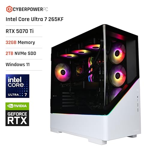 CyberPowerPC Luxe Gaming PC - Intel Core Ultra 7 265KF, Nvidia RTX 5070 Ti 16GB, 32GB RAM, 2TB NVMe SSD, 750W 80+ PSU, Wi-Fi, Liquid Cooling, Windows 11, Amethyst Curve RGB
